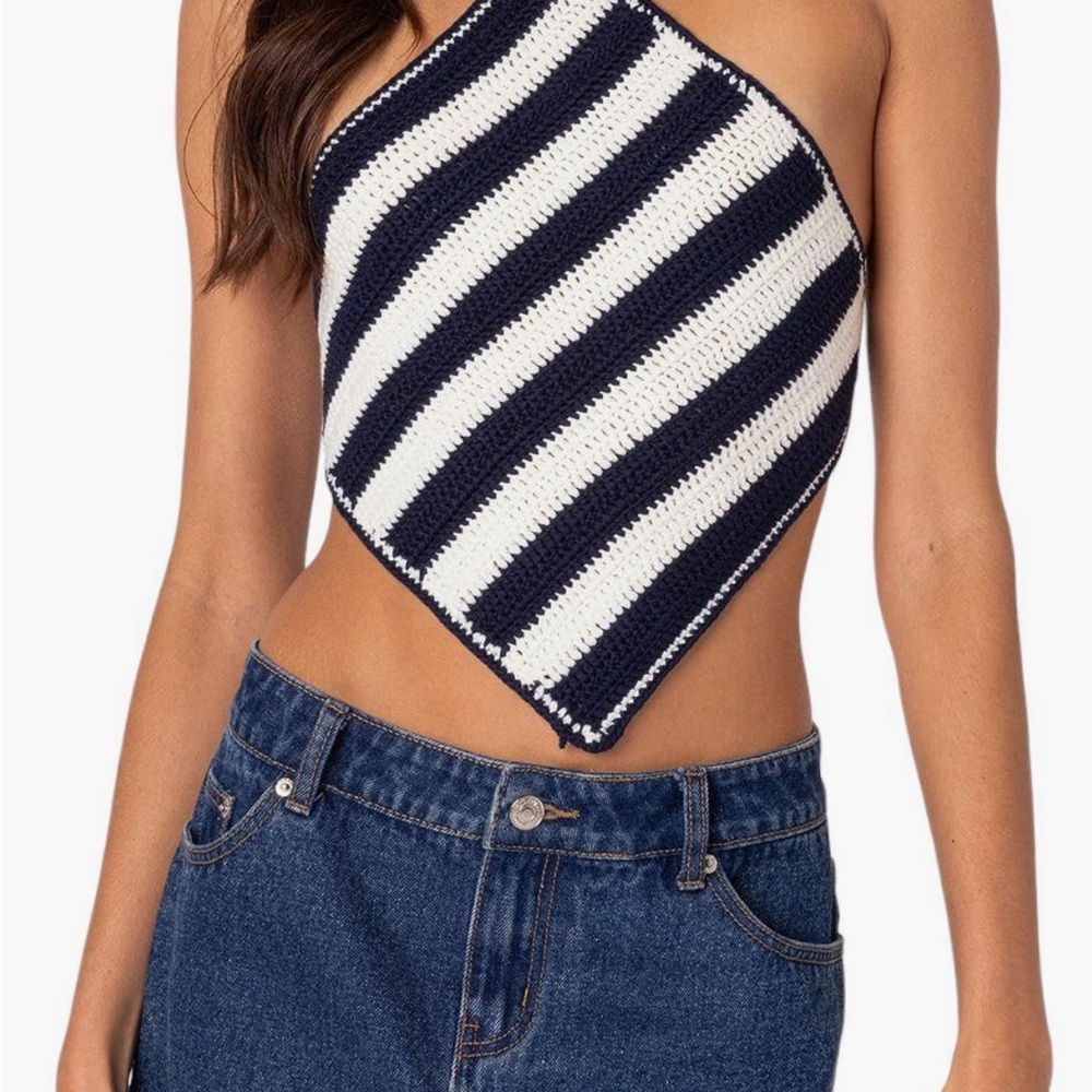 Edikted Black and White Striped Crop Top